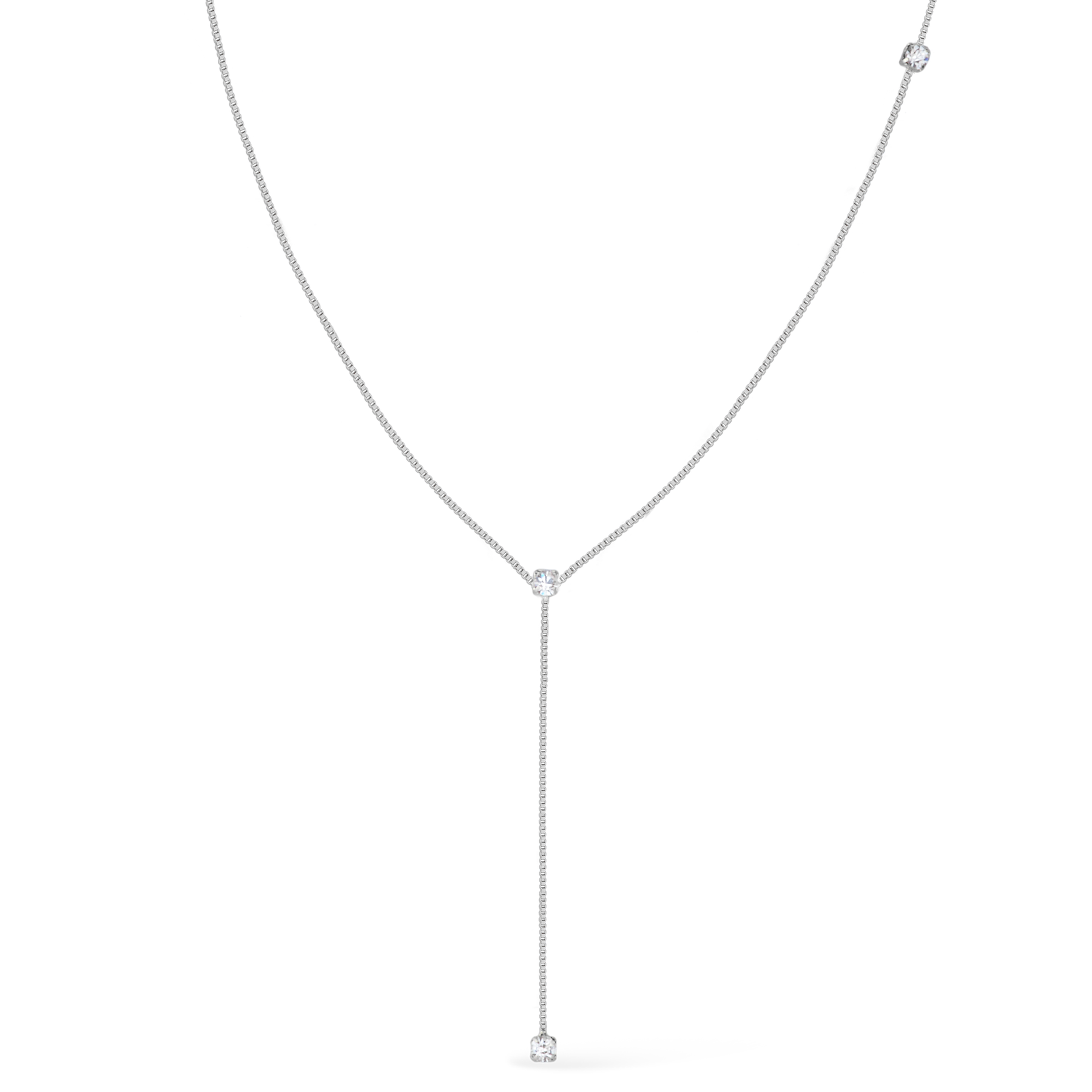 Colar Agata Prateado Gravatinha com Pontos de Luz