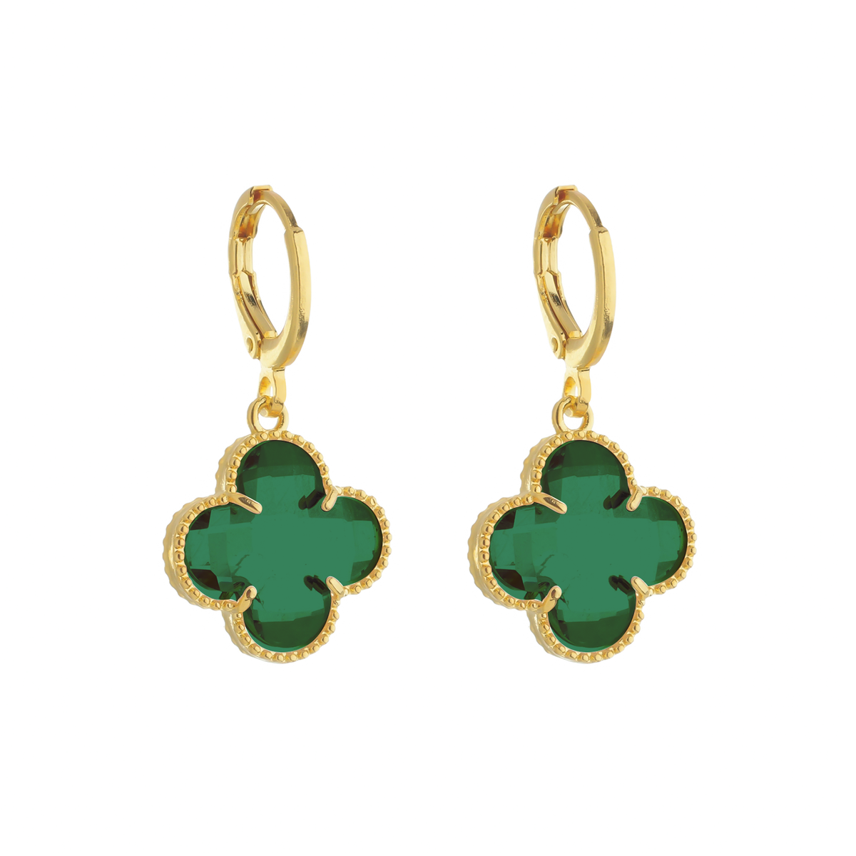 Brinco Aurora  Dourado de Trevo com Zircônia Esmeralda