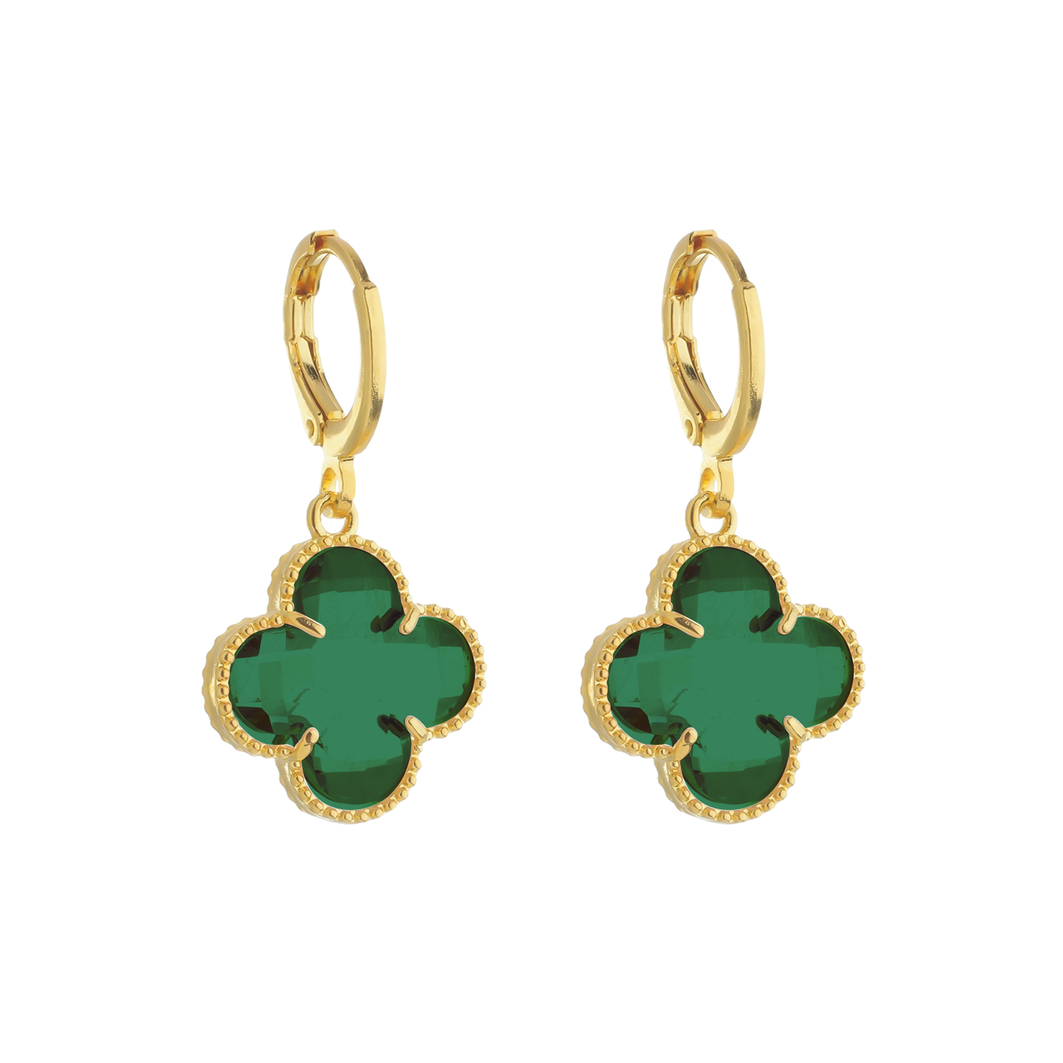 Brinco Aurora  Dourado de Trevo com Zircônia Esmeralda