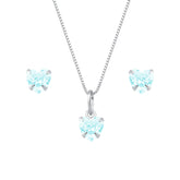 Conjunto de Coração Azul em Zircônia Prata 925