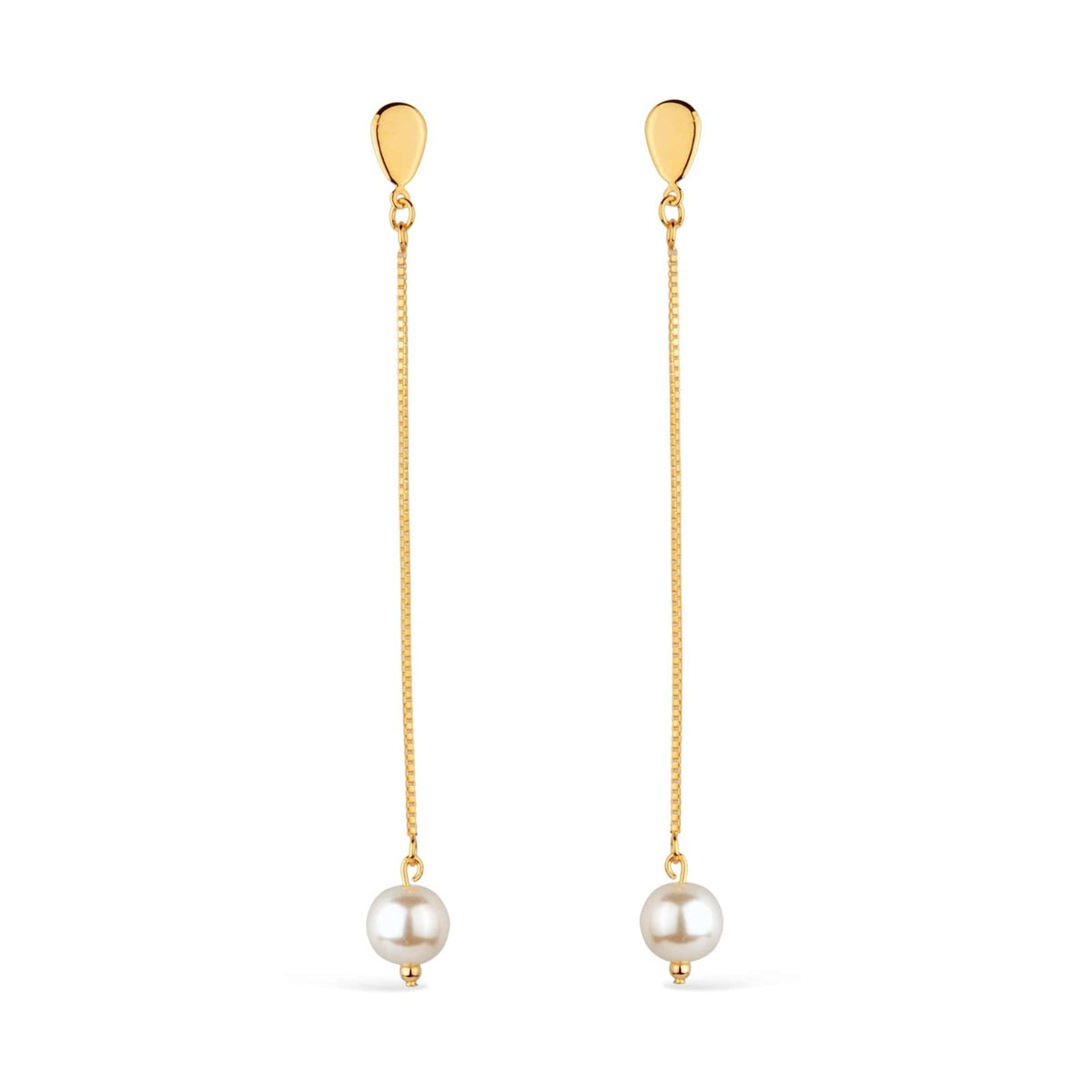 Brinco Greta Dourado de Corrente com Pérola