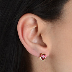 Brinco Aurora Dourado de Zircônia Vermelha formato de Gota