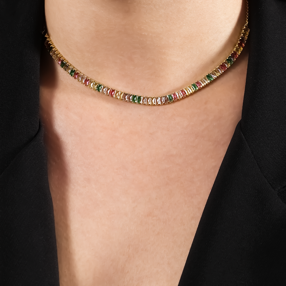 Chocker Aurora  Dourado de Pedras Coloridas