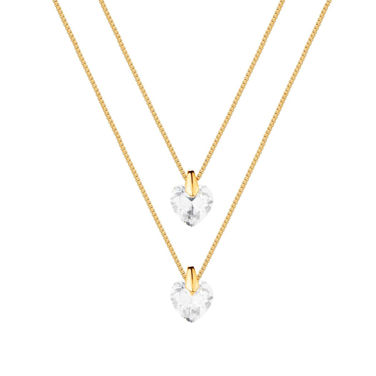 Colar Passion Dourado Duplo de Coração em Cristal